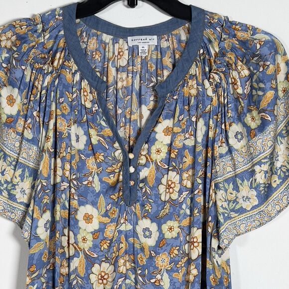 Current Air Split Neck Top Blouse Sz XL Floral Flutter Sleeve Boho Airy Peasant - Picture 2 of 10